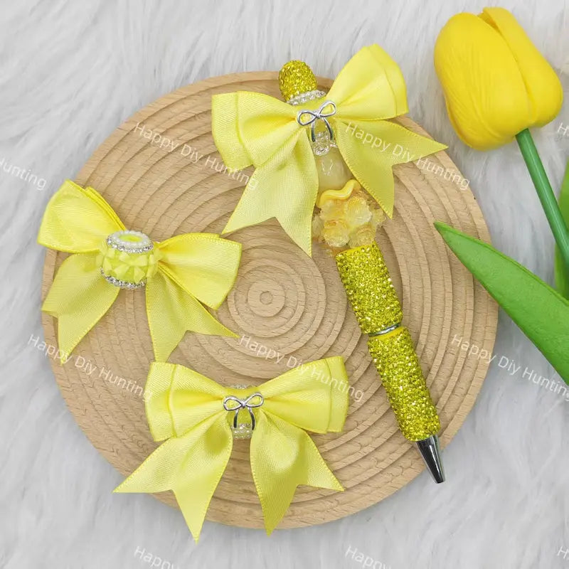 Bow shape fancy beads with Silky Ribbon for Pens