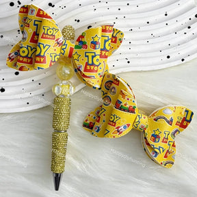bright yellow playful toy print bow beads for DIY beadable pens and jewelry crafts