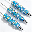 Bright blue football emblem sports beadable pens, circular printed beads with rhinestones for diy handmade stationery