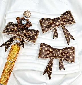 Brown Base L*V Print Bow Silicone Focal Beads for custom beadable pen handmade DIY craft projects