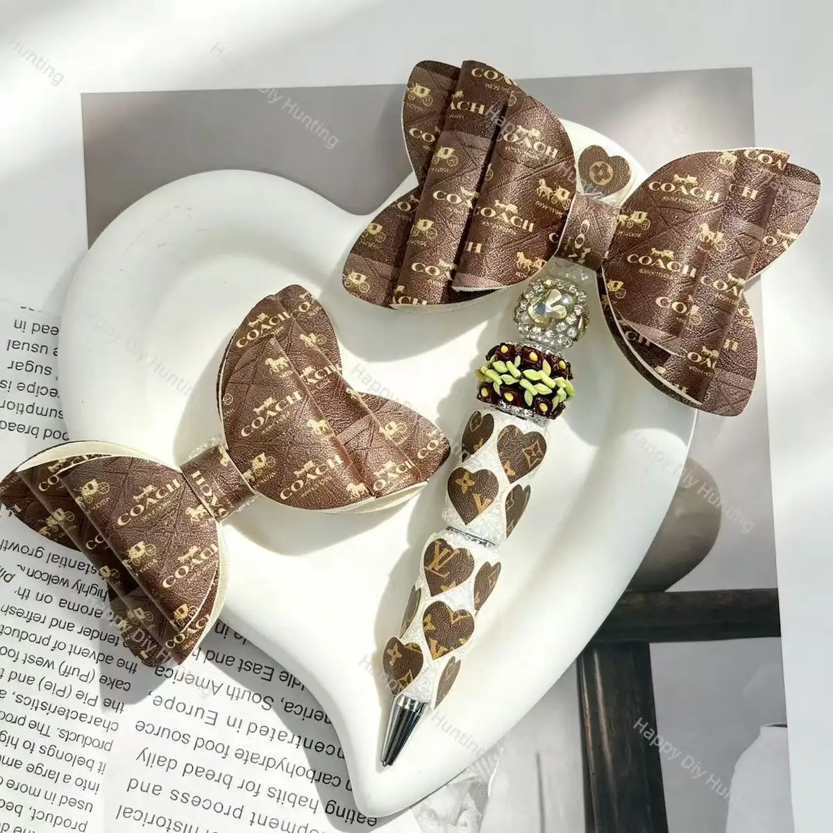 brown monogram pattern bow beads for diy beadable pens handmade craft supplies