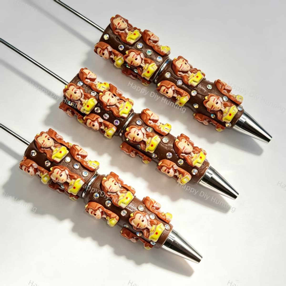 brown‑toned princess figurine bling beadable pens character theme for diy stationery and handmade gifts