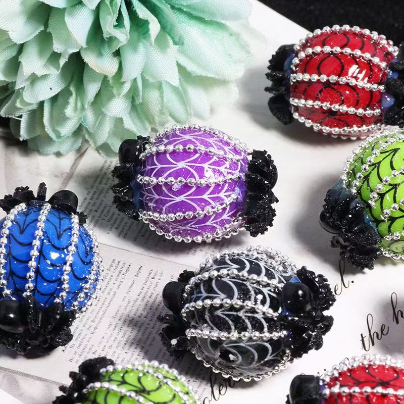 20mm Spider Web Pumpkin Round Beads for DIY Beadable Pens & Jewelry Making