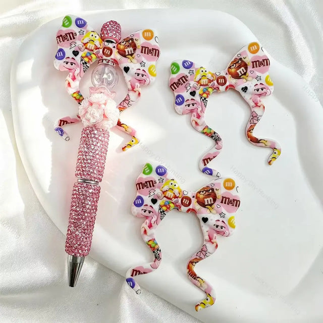 Candy character print bow silicone focal beads for DIY beadable pens