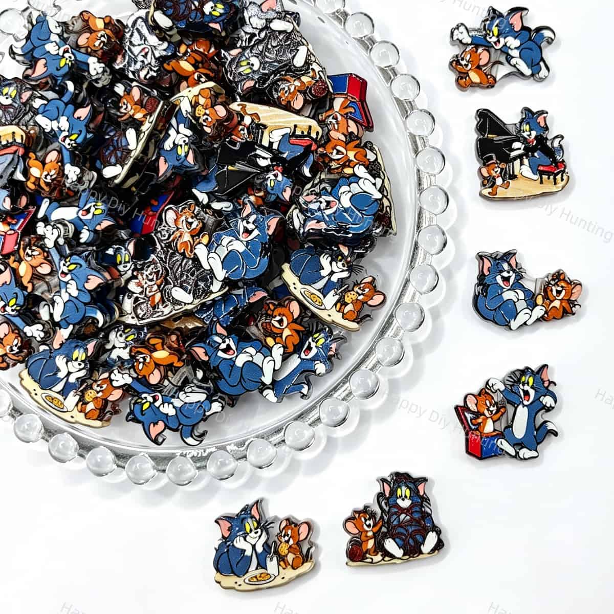 Cartoon Cat and Mouse Character Acrylic Focal Beads for beadable pen DIY craft projects