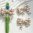 Cartoon Little Green Figure With Santa Hat Print Bow Silicone Focal Beads for beadable pen DIY craft projects