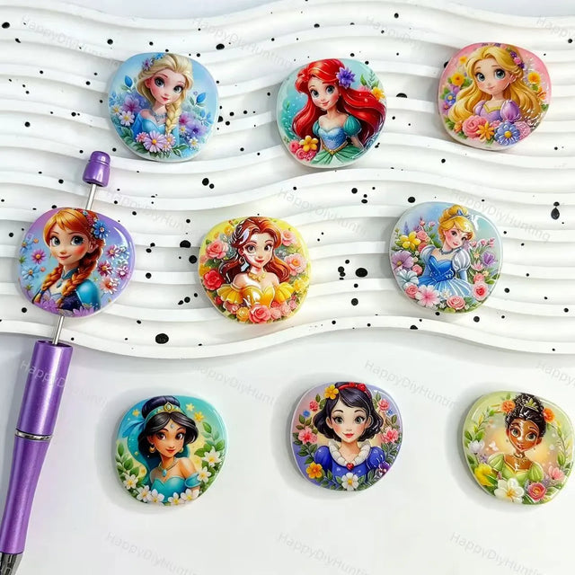 Cute floral cartoon princess acrylic focal beads for DIY beadable pens handmade crafts