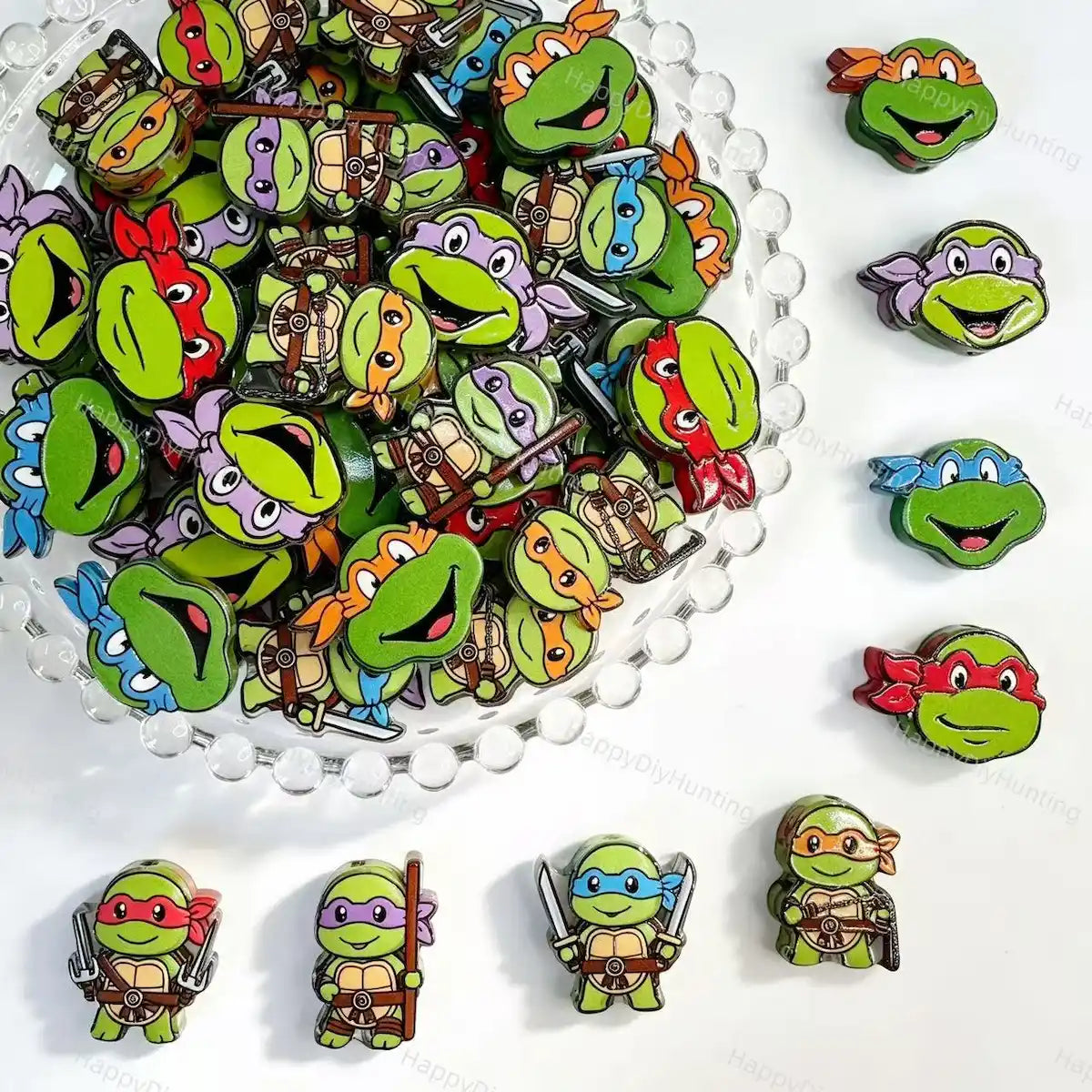 Lively cartoon turtle character acrylic focal beads for DIY beadable pens