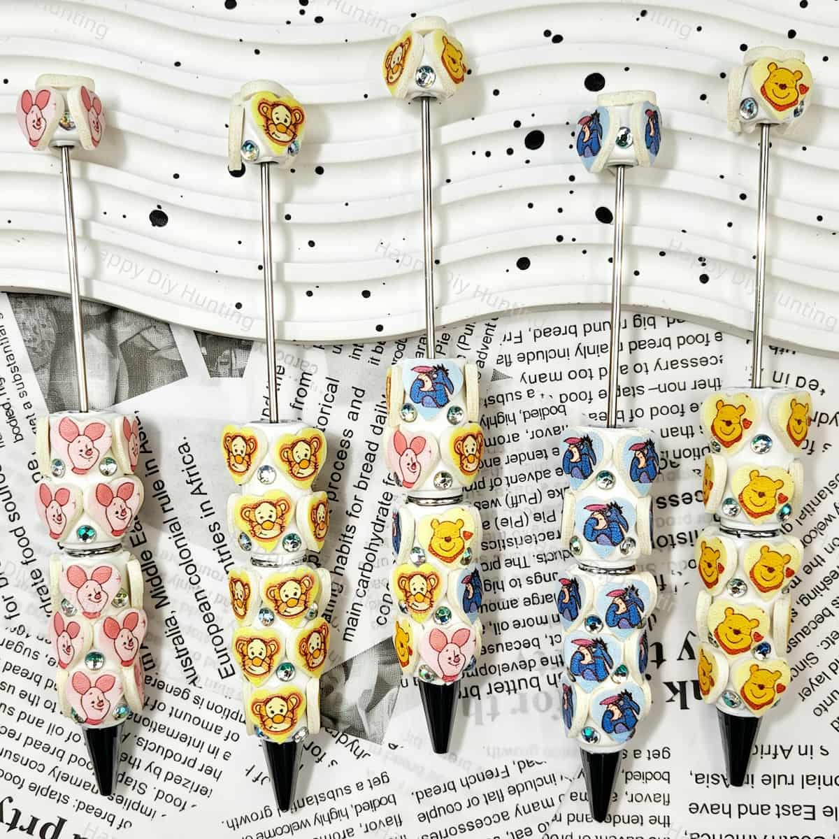 Cartoon animal‑patch PU cartoon character beadable pens, decorative diy craft pens compatible with silicone focal beads and pen toppers