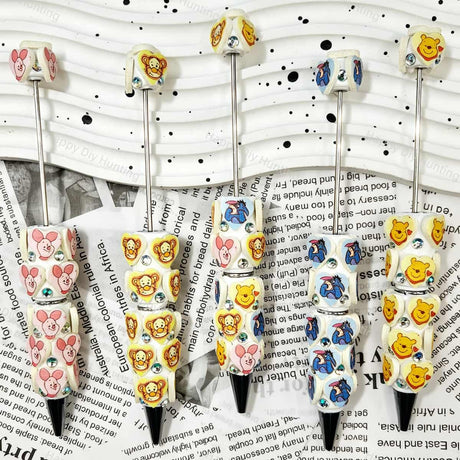 Cartoon animal‑patch PU cartoon character beadable pens, decorative diy craft pens compatible with silicone focal beads and pen toppers