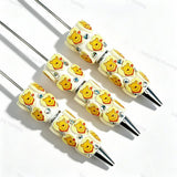 Yellow animal‑patch PU cartoon character beadable pens, decorative diy craft pens compatible with silicone focal beads and pen toppers
