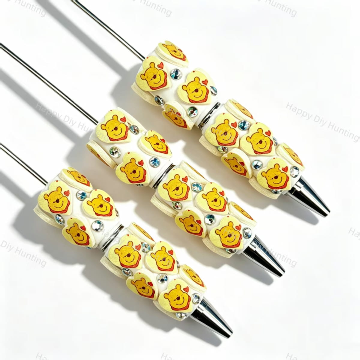 Yellow animal‑patch PU cartoon character beadable pens, decorative diy craft pens compatible with silicone focal beads and pen toppers