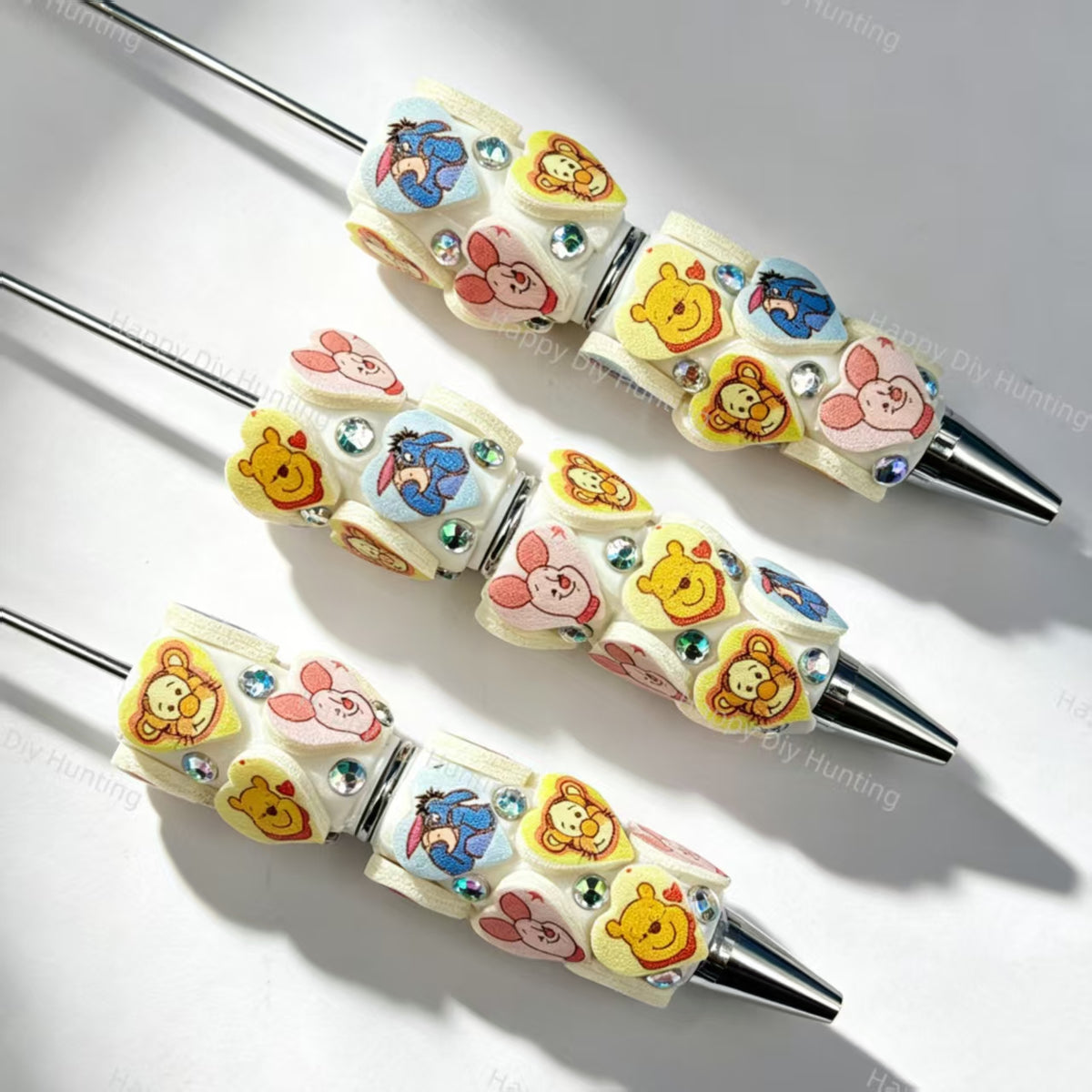 Assorted mixed animal‑patch PU cartoon character beadable pens set, decorative diy craft pens compatible with silicone focal beads and pen toppers