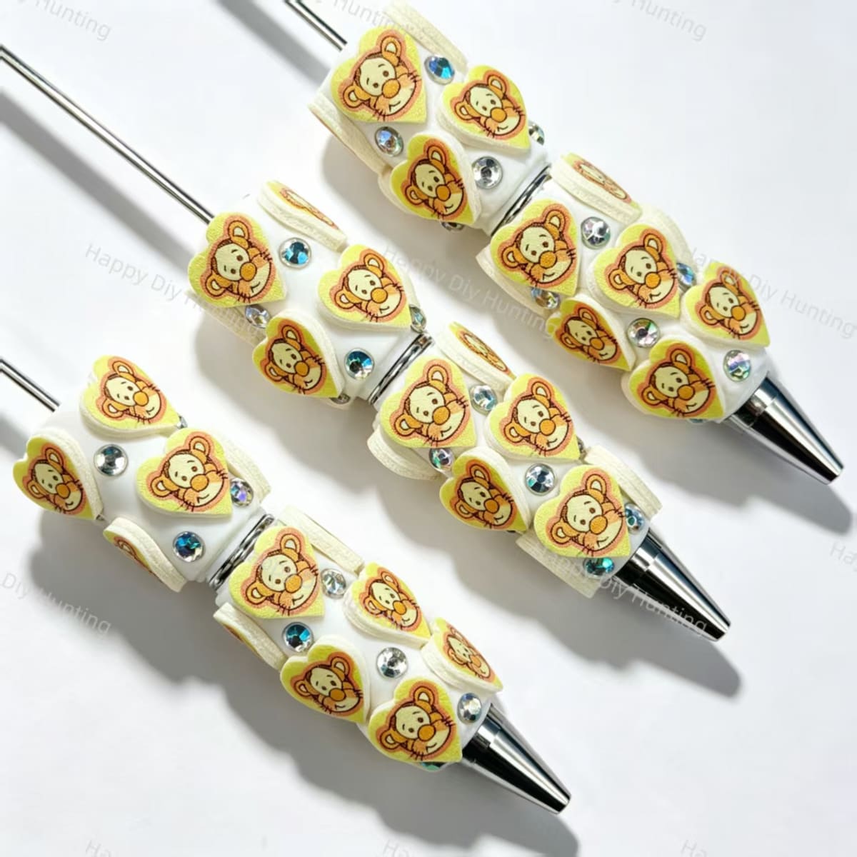 Golden animal‑patch PU cartoon character beadable pens, decorative diy craft pens compatible with silicone focal beads and pen toppers