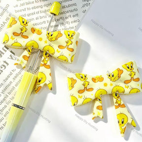 cartoon bird printed bow silicone focal beads cute animal theme for diy jewelry and pen making