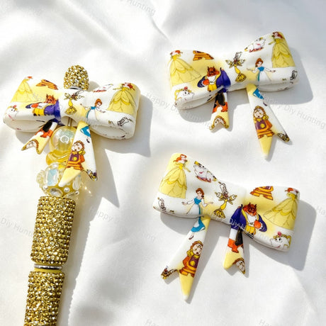 Cartoon Fairytale Print Silicone Focal Bow Beads for beadable pen DIY craft projects
