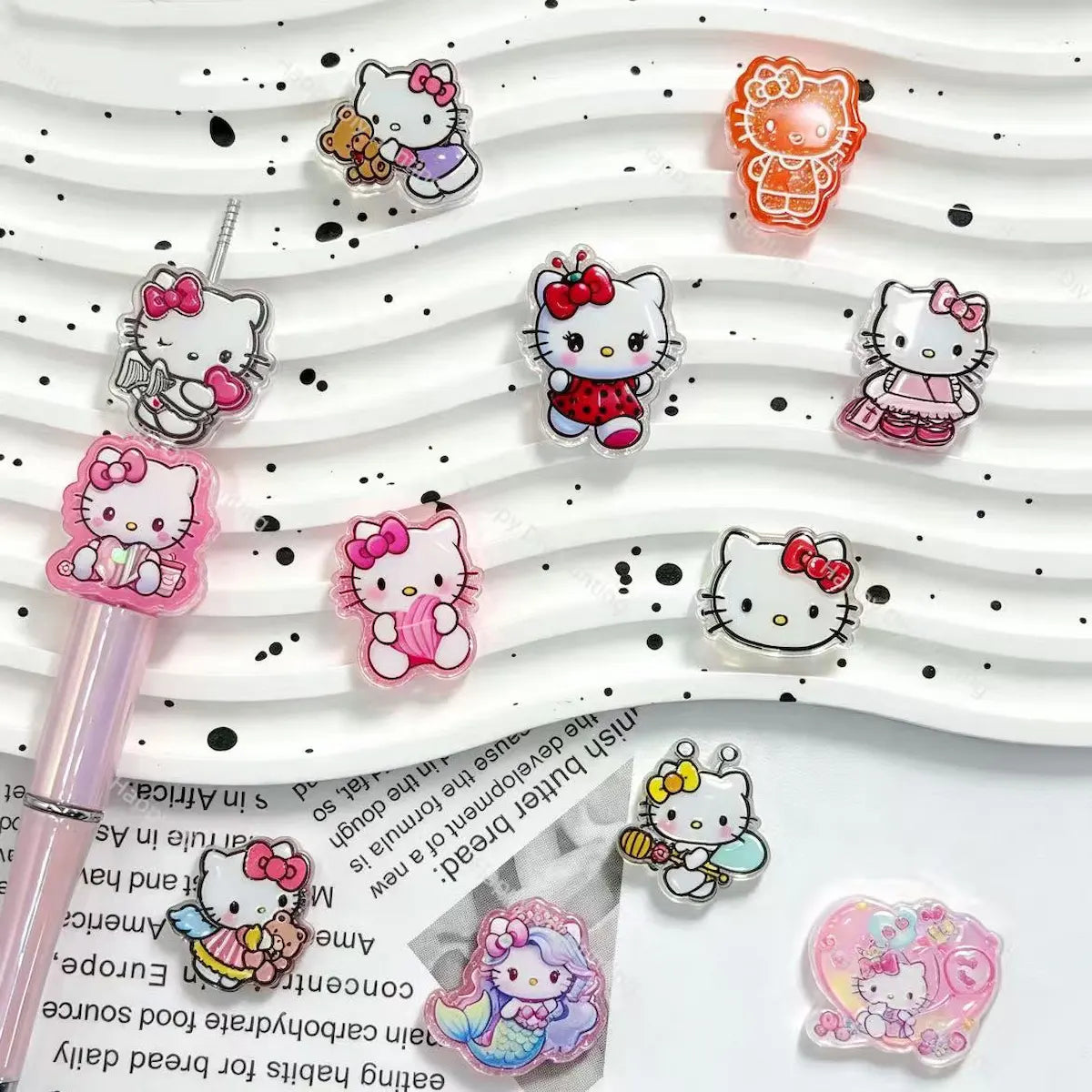 cartoon kitty printed acrylic focal beads for diy beadable pens and handmade jewelry craft supplies