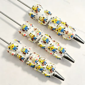 cartoon yellow character figurine glitter bling beadable pens cartoon theme for diy stationery and handmade gifts