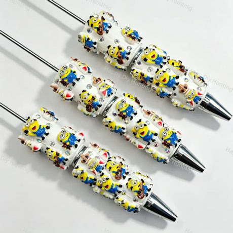 cartoon yellow character figurine glitter bling beadable pens cartoon theme for diy stationery and handmade gifts