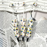 cartoon yellow character figurine glitter bling beadable pens, cartoon themed pen bases for diy stationery craft and handmade gift making
