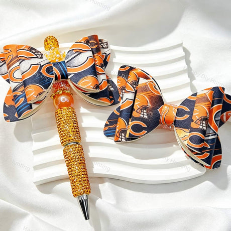 CB orange‑navy Sports‑Bow‑Beads, decorative PU bow charms for beadable pens and handmade DIY craft projects