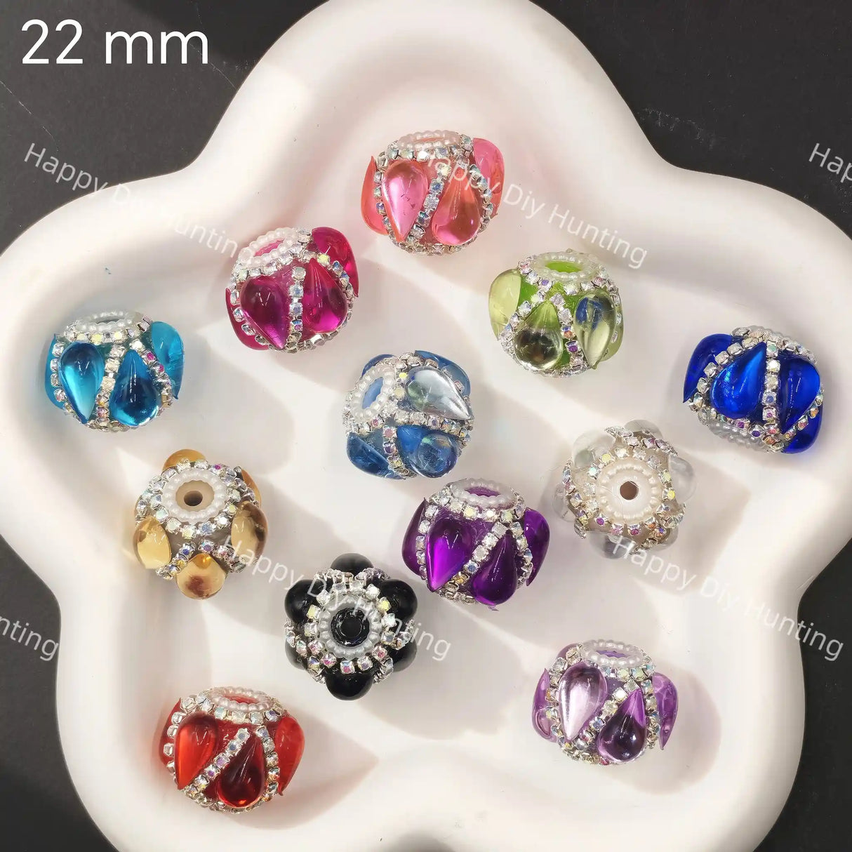 22mm rhinestone teardrop flower acrylic focal beads, sparkly bling acrylic beads for DIY beadable pen crafts