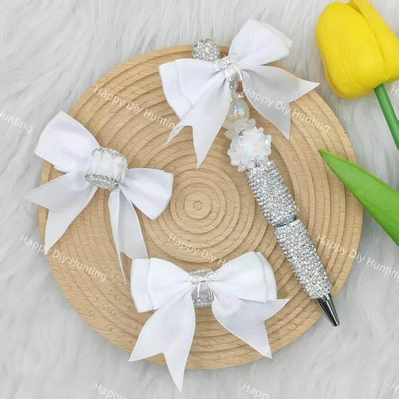 Bow shape fancy beads with Silky Ribbon for Pens