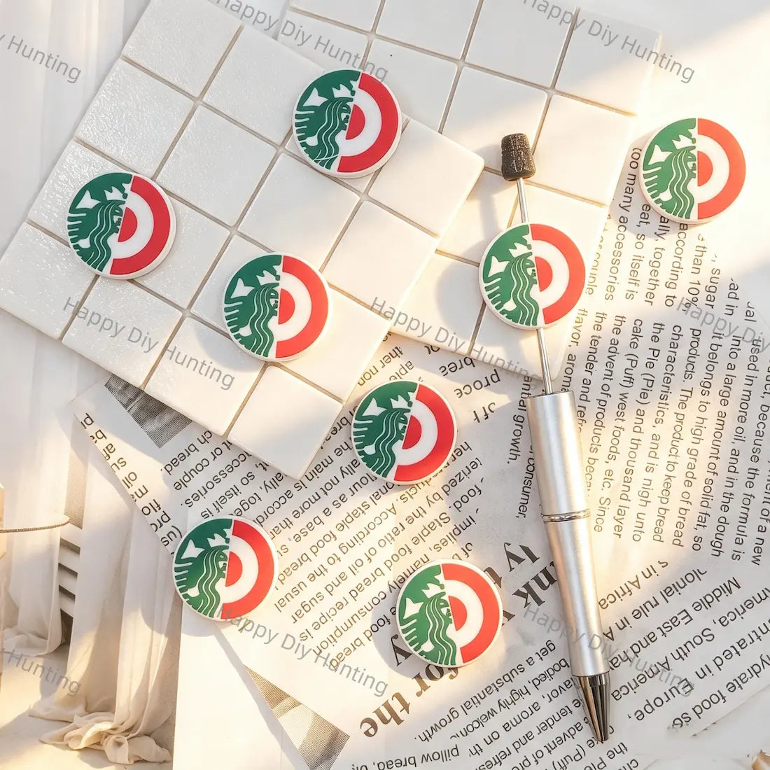 Half Mermaid Red Target Circle Silicone Focal Beads