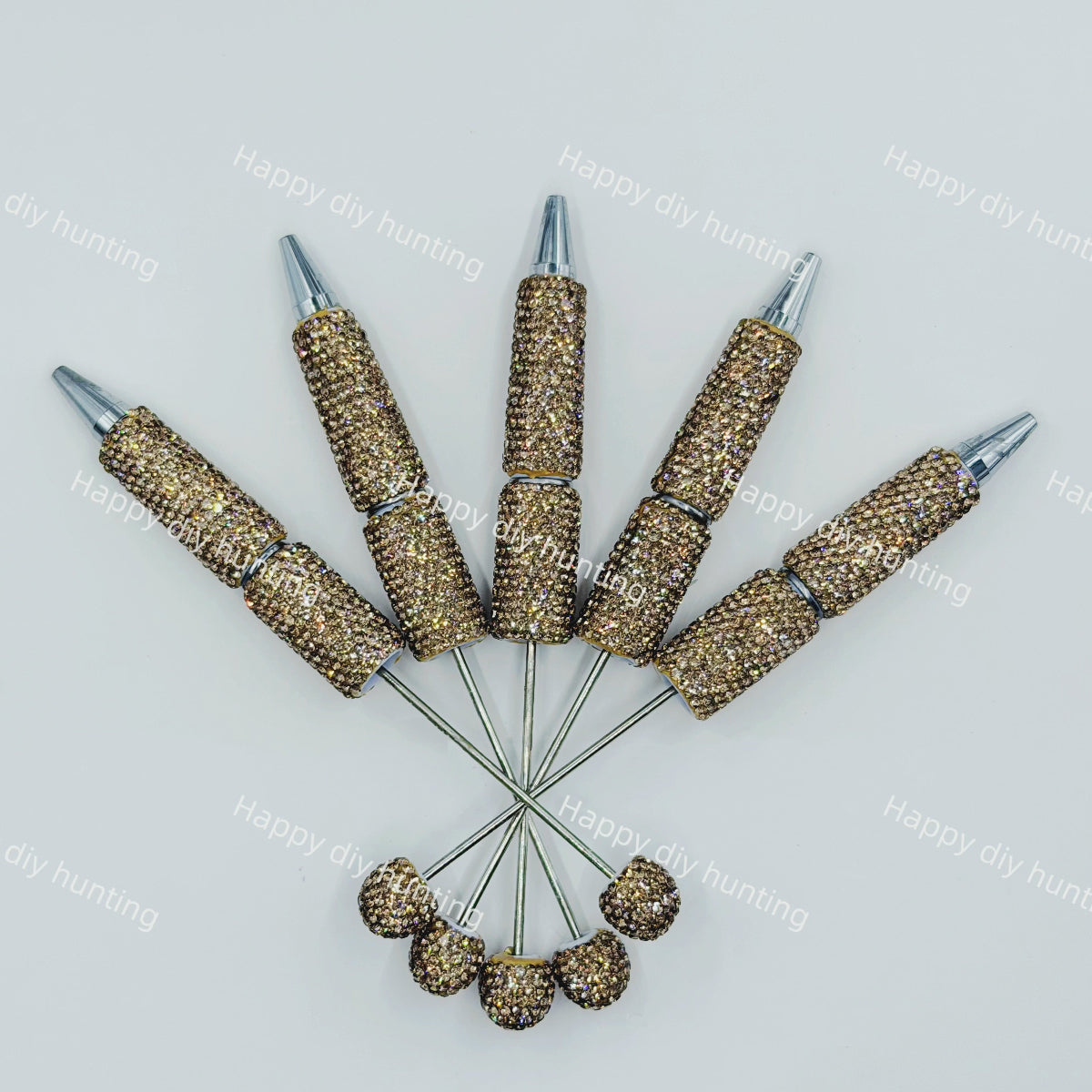 champagne rhinestone beadable pen blanks diy handmade stationery craft supplies wholesale glitter design