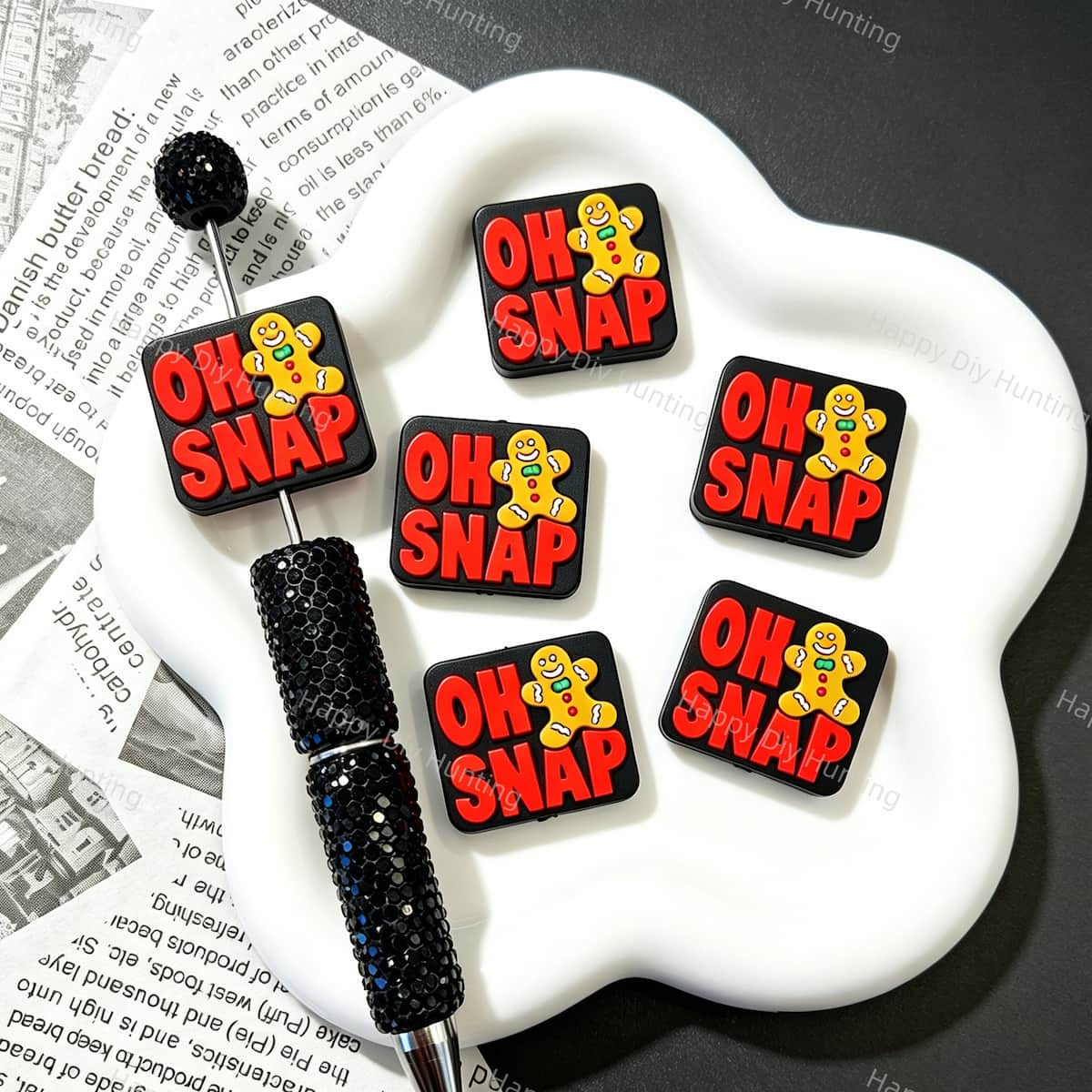 Christmas Gingerbread Man Square Silicone Focal Beads for custom beadable pen handmade DIY craft projects