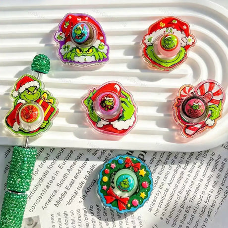 Festive Christmas green monster rotating acrylic focal beads for DIY beadable pens holiday crafts