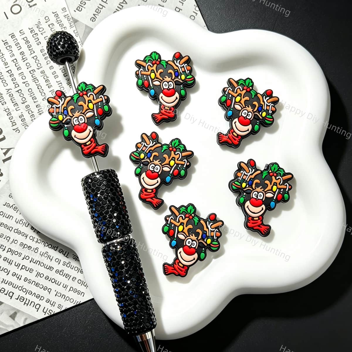 Christmas Reindeer Silicone Focal Beads for custom beadable pen handmade DIY craft projects