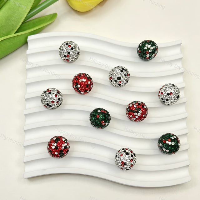 Christmas mixed color rhinestone focal beads round sparkly beads for beadable pens DIY jewelry crafts