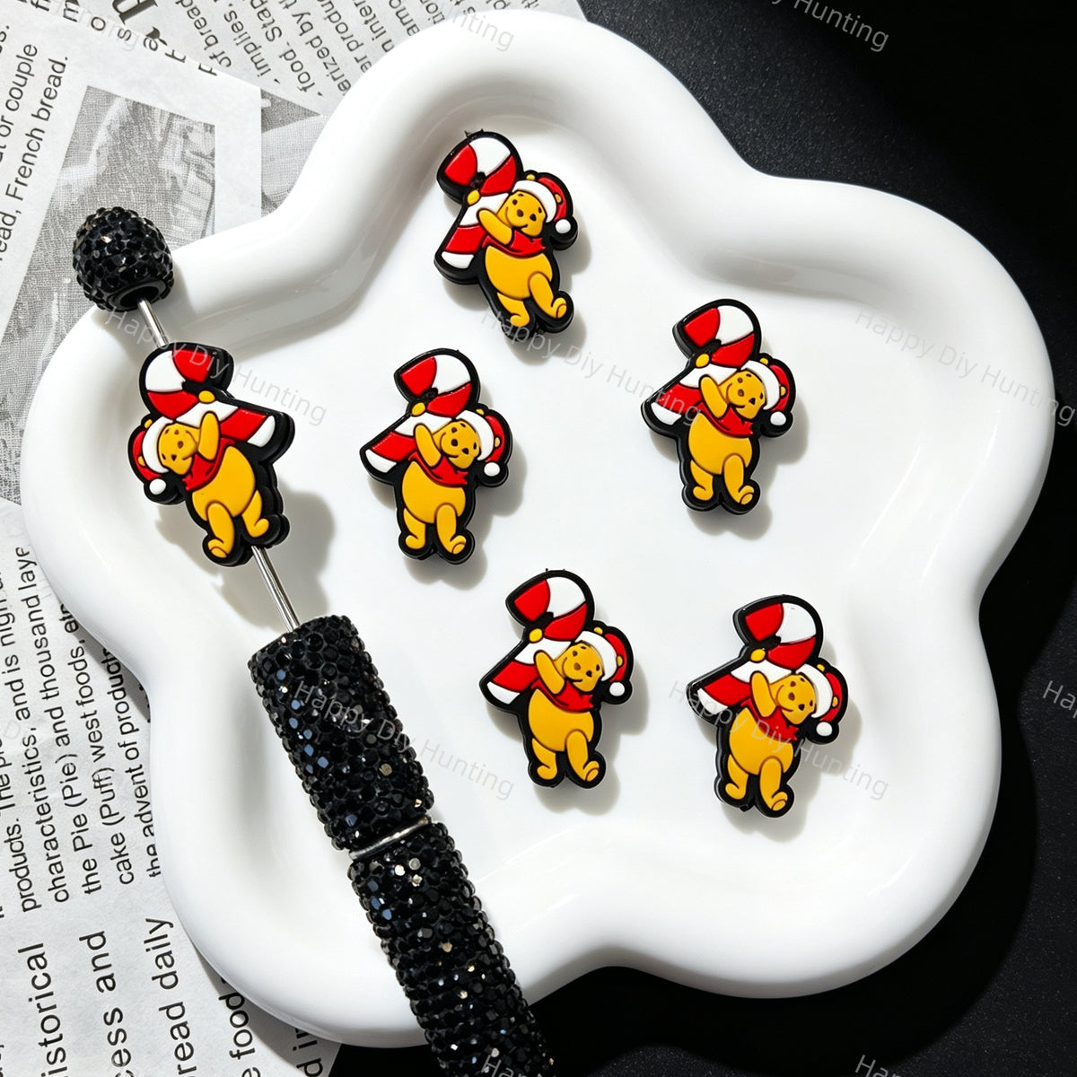 Christmas Santa Hat Yellow Bear Character Silicone Focal Beads for beadable pen DIY craft projects