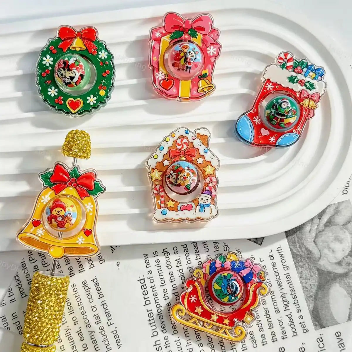 Christmas wreath stocking bell shaped acrylic focal beads for DIY beadable pens holiday craft supplies