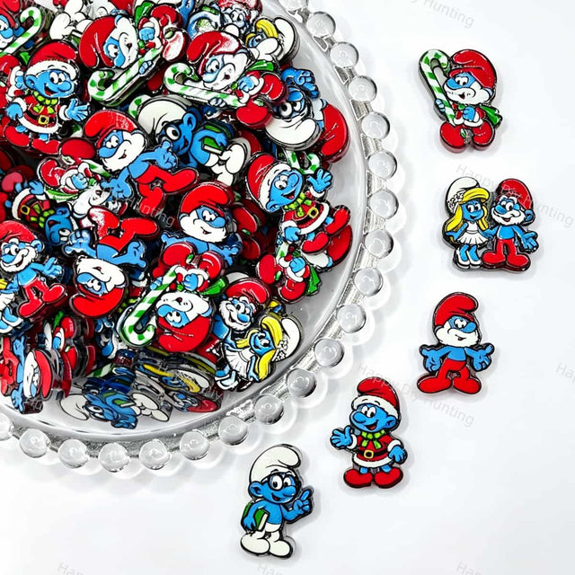 Christmas Blue Cartoon Elf Character Acrylic Focal Beads for beadable pen DIY craft projects