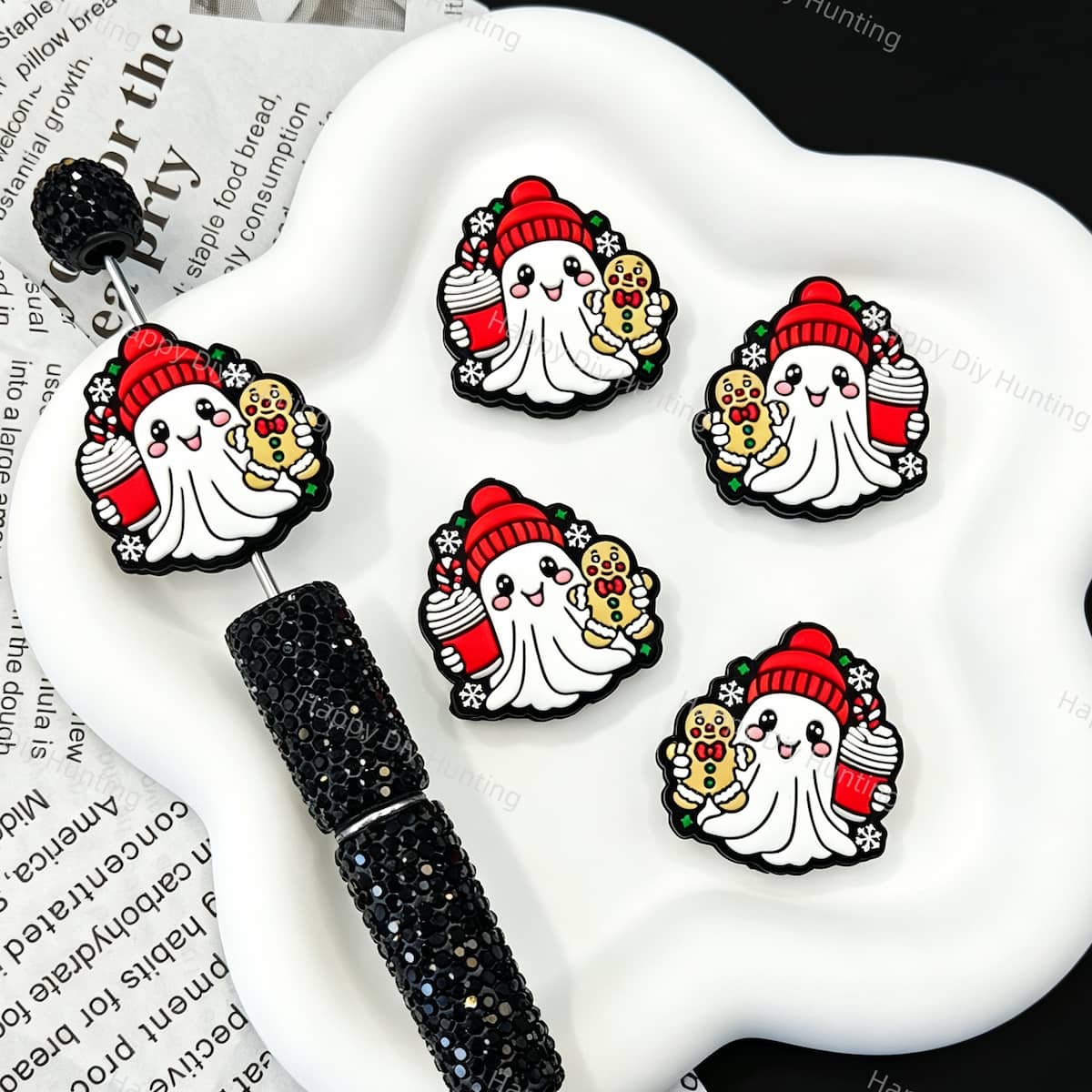 Christmas Ghost With Gingerbread Man 3D Silicone Focal Beads for beadable pen DIY craft projects