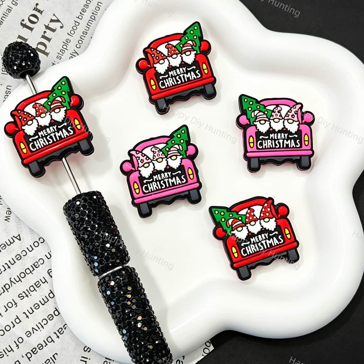 Christmas Gnome Pickup Truck 3D Silicone Focal Beads for beadable pen DIY craft projects