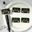 Christmas green hand heart printed rectangle silicone focal beads, large‑hole holiday craft beads for beadable pen and keychain DIY supplies