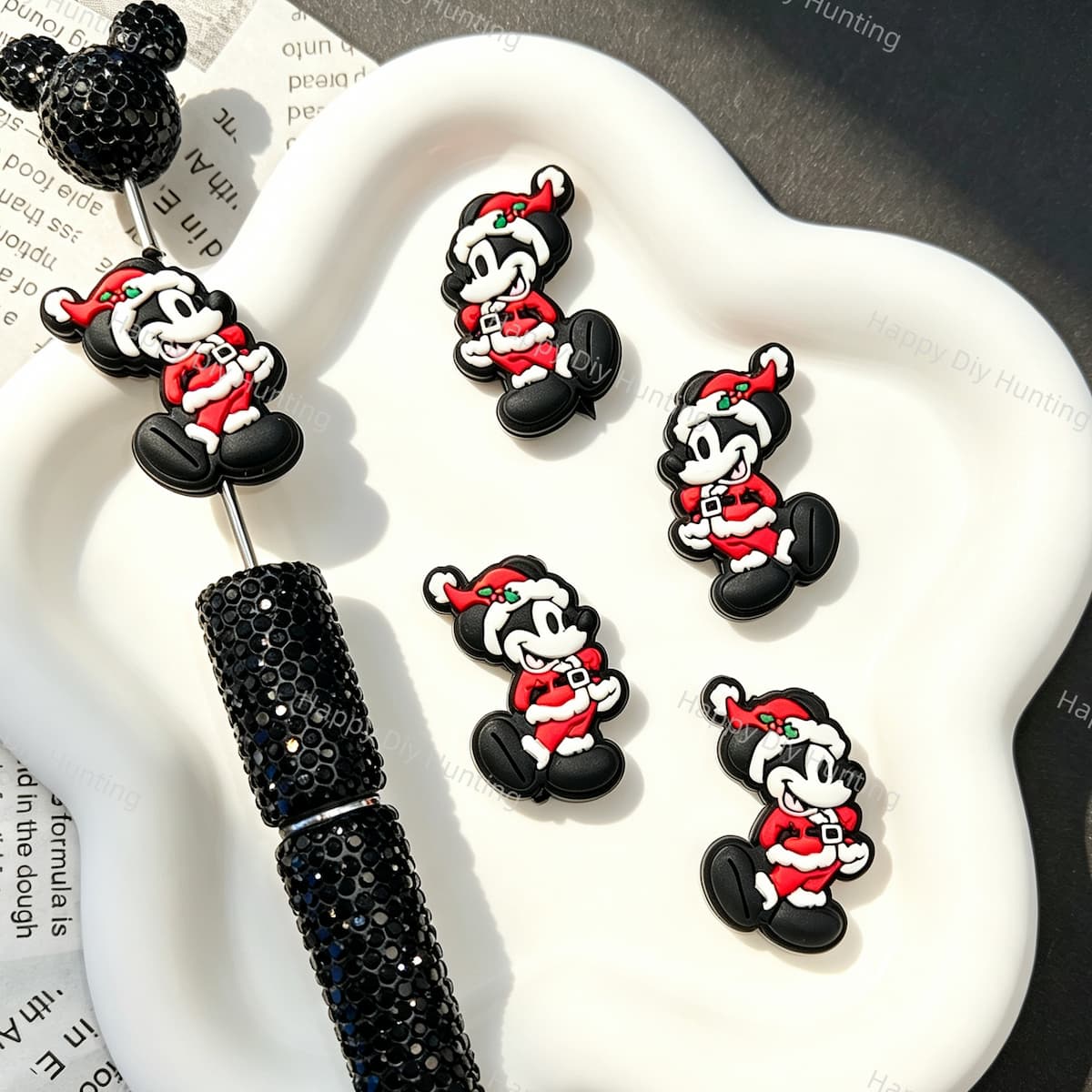 Christmas Outfit‑Style Cartoon Character Silicone Focal Beads for beadable pen DIY craft projects