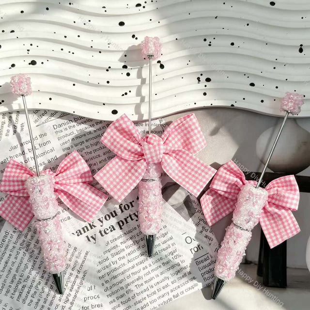 clear pink bow cluster beadable pens sparkly girly theme for diy stationery and handmade gifts