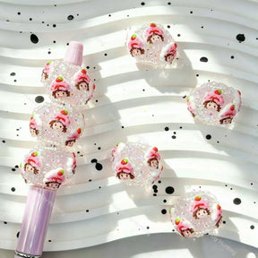 clear strawberry girl character round rhinestone beads for diy beadable pens handmade craft supplies