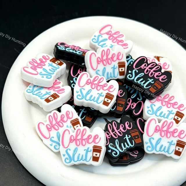 coffee slut funny quote silicone focal bead for DIY pens and handmade jewelry crafts