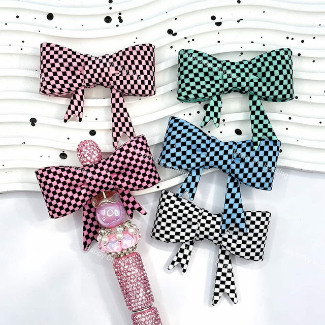 colorful checkerboard bow silicone focal beads for DIY beadable pens and jewelry crafts