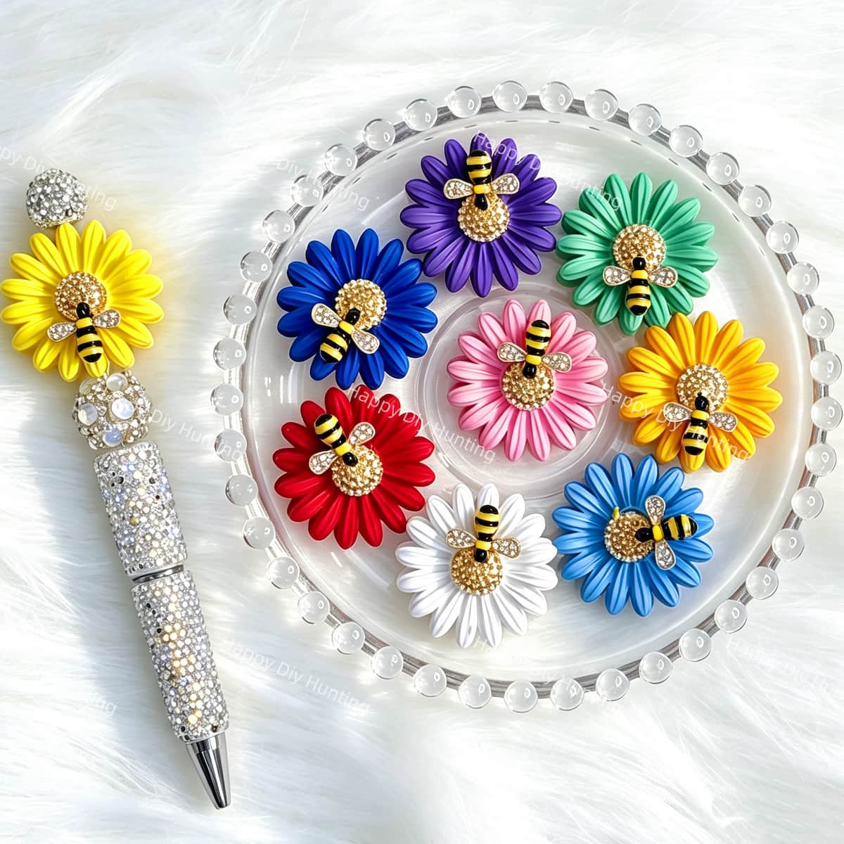 colorful daisy bee metal spacer beads for DIY beadable pens and jewelry crafts