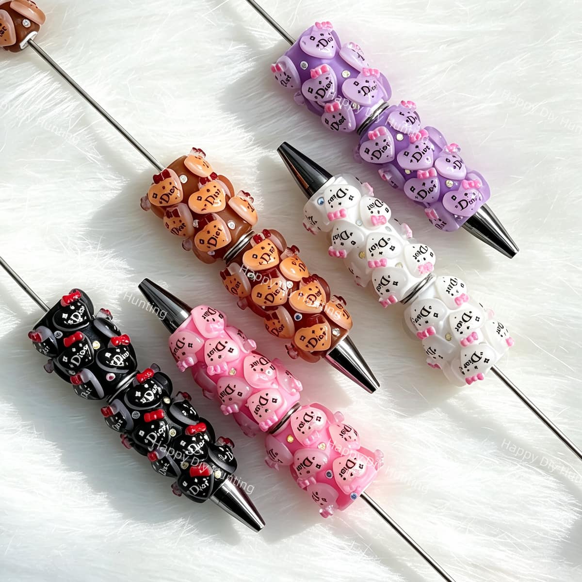 colorful heart designer D*R beadable pens wholesale for DIY custom crafts and personalized pens