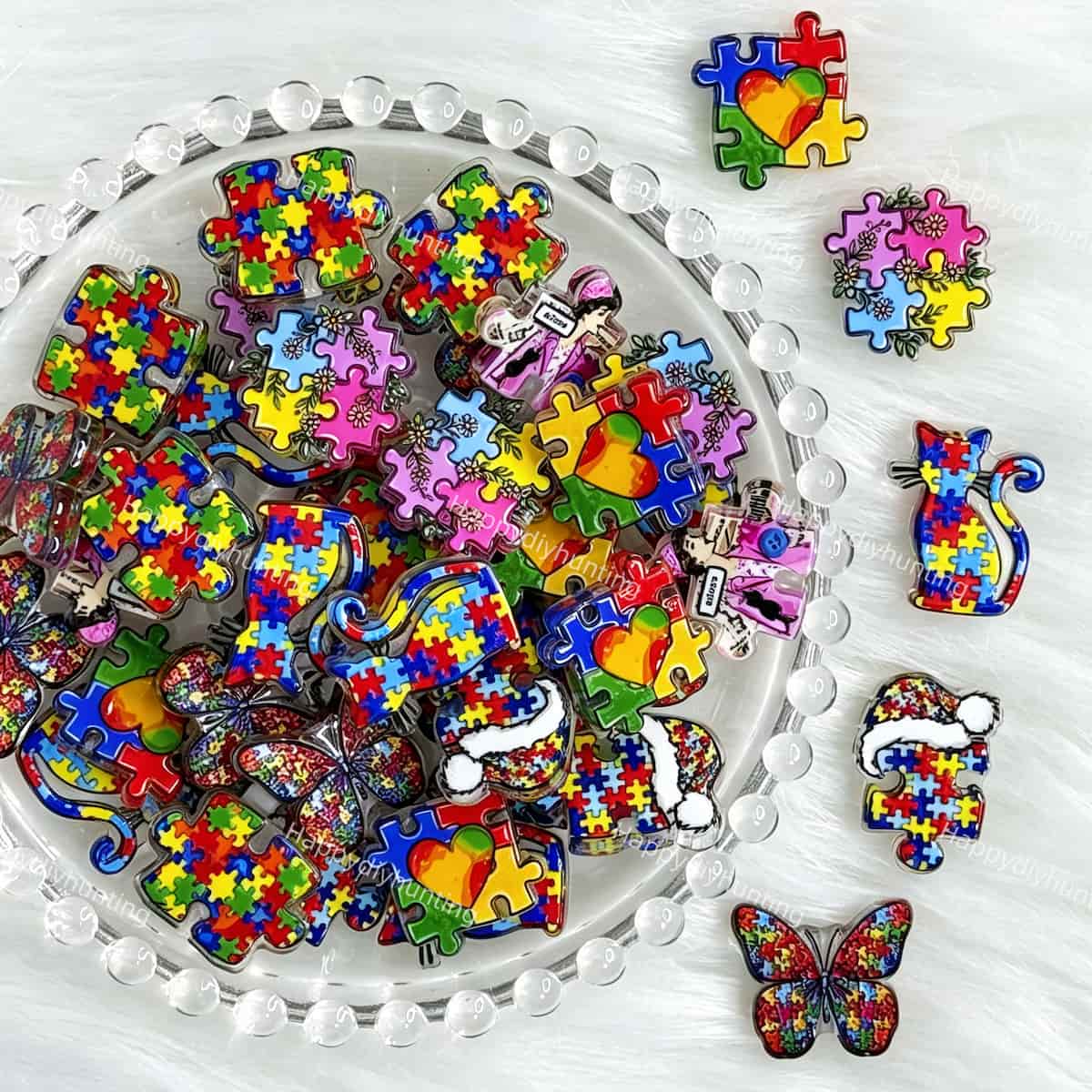 colorful puzzle piece acrylic focal beads for DIY beadable pens and jewelry crafts