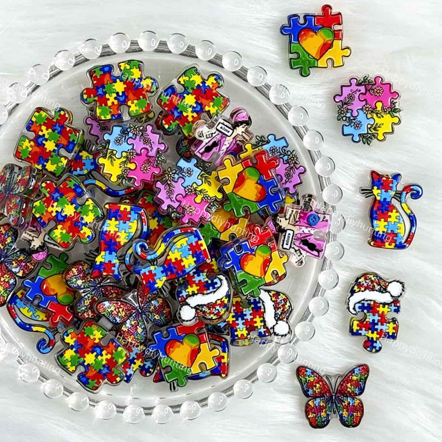 colorful puzzle piece acrylic focal beads for DIY beadable pens and jewelry crafts