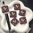 Colorful chick floral cartoon silicone focal beads, black‑base silicone beads with bright chick and flower prints for beadable pens and pen toppers DIY craft projects