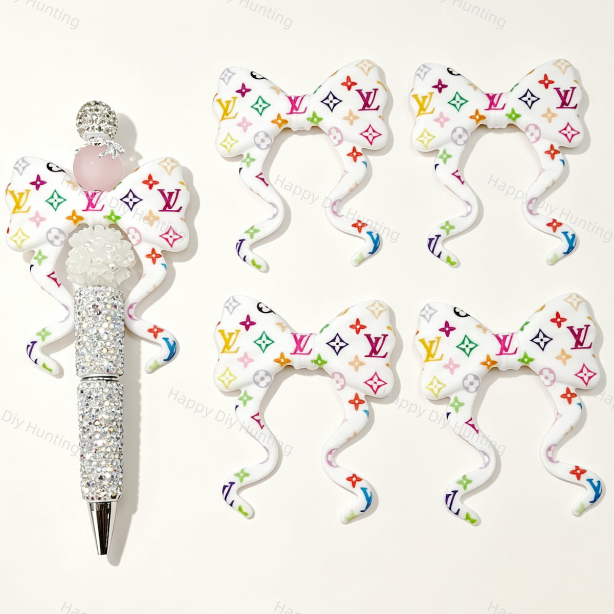 Colorful Geometric V*L Print Bow Silicone Focal Beads for custom beadable pen handmade DIY craft projects